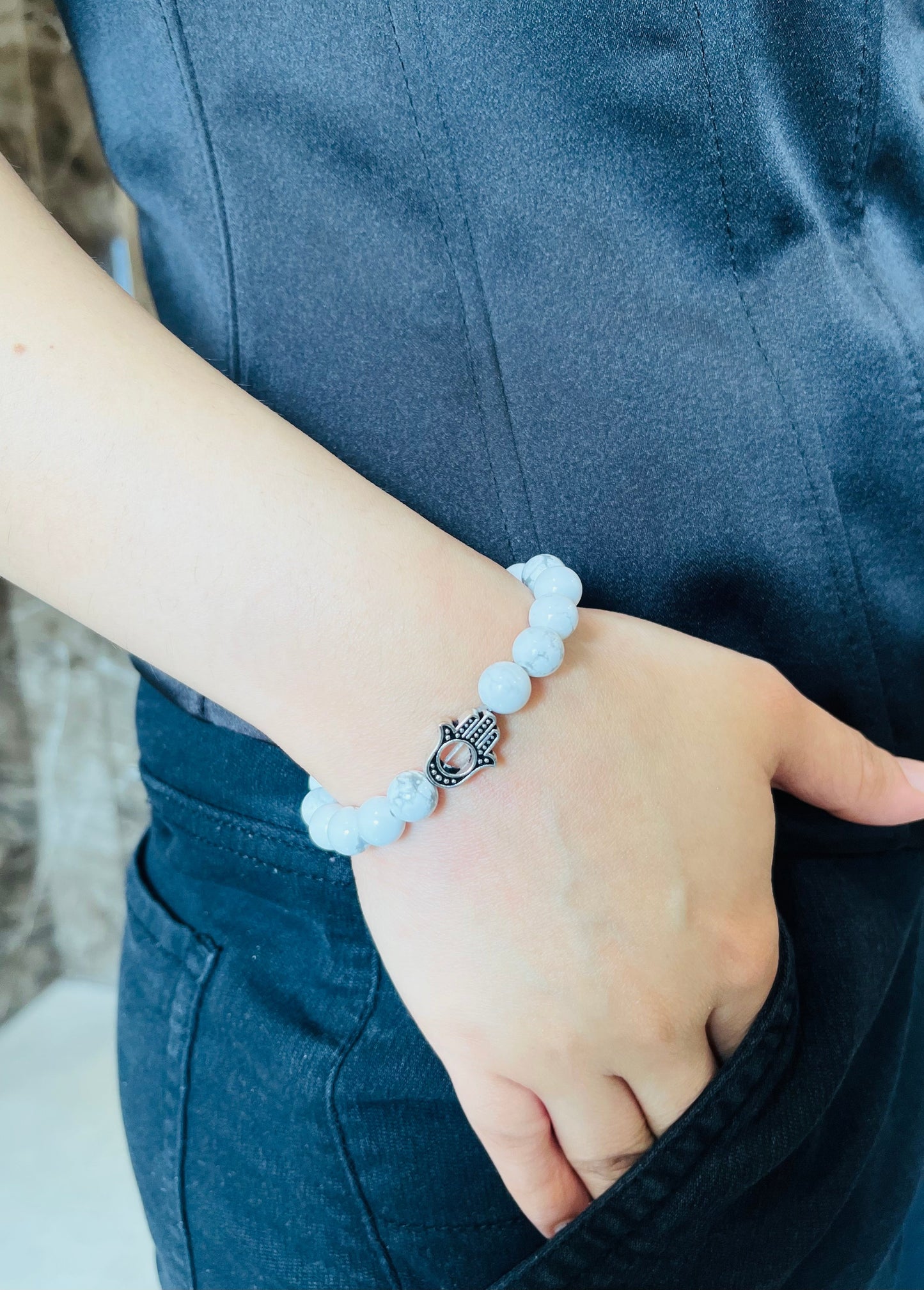 Howlite Hamsa Charm Bracelet