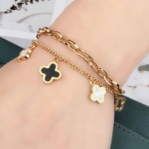 Black & White Clover Charm Bracelet