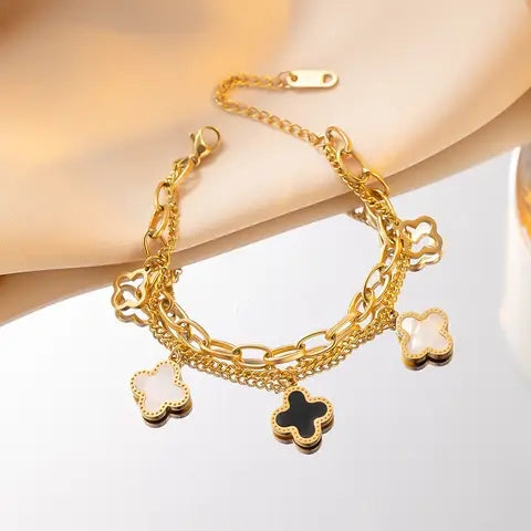 Black & White Clover Charm Bracelet