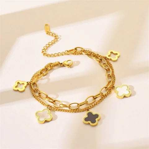 Black & White Clover Charm Bracelet