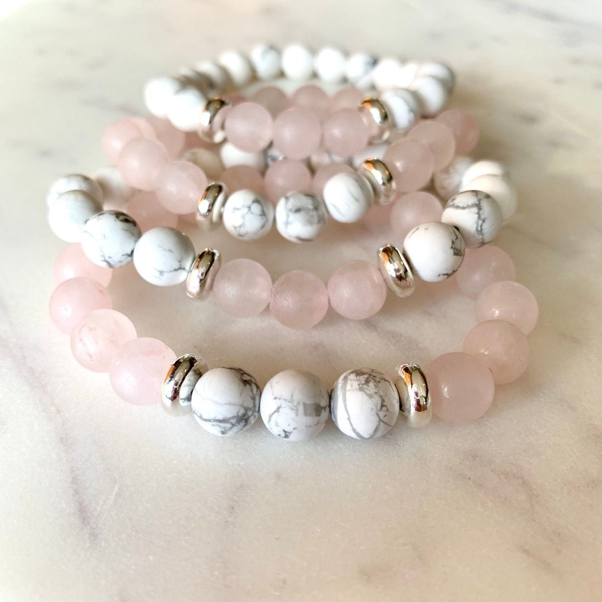 Rose Quartz & Howlite Stone Bracelet