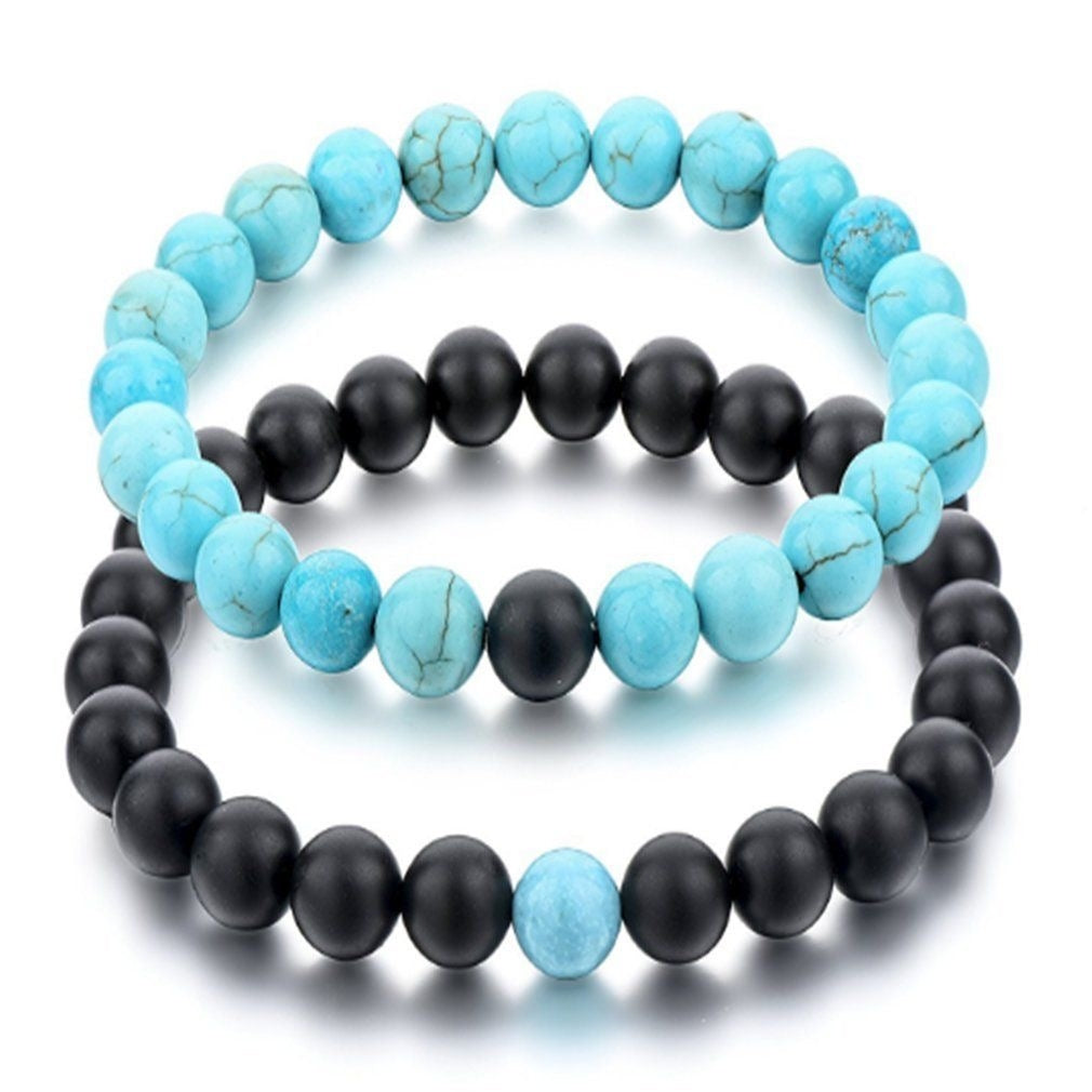 Turquoise- Black Matte Beads Bracelet