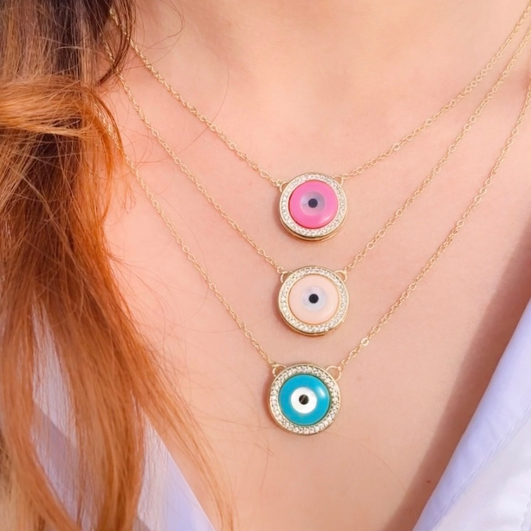 Round colored evil necklace