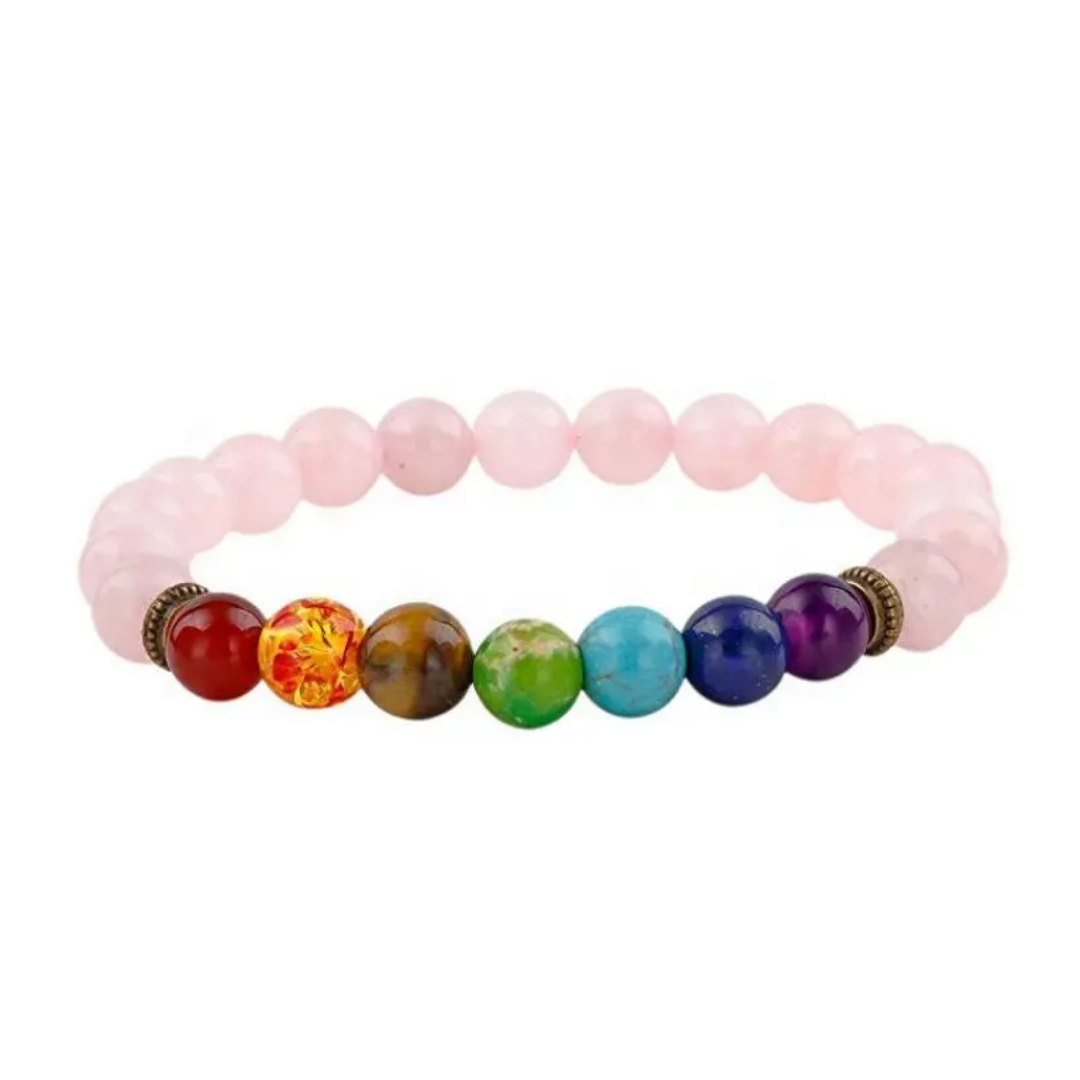 Rose Quartz 7 Chakras Stone Bracelet