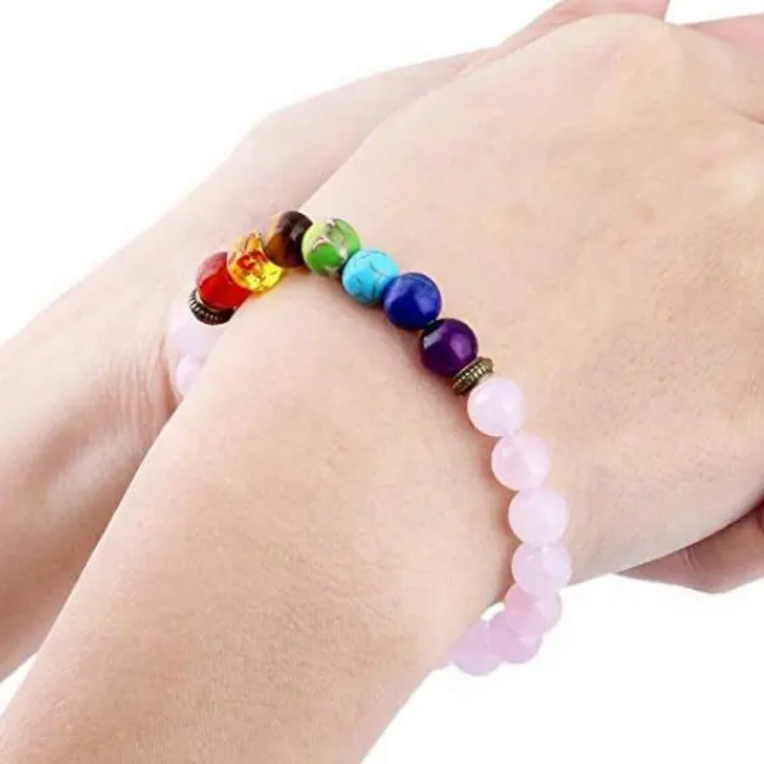 Rose Quartz 7 Chakras Stone Bracelet