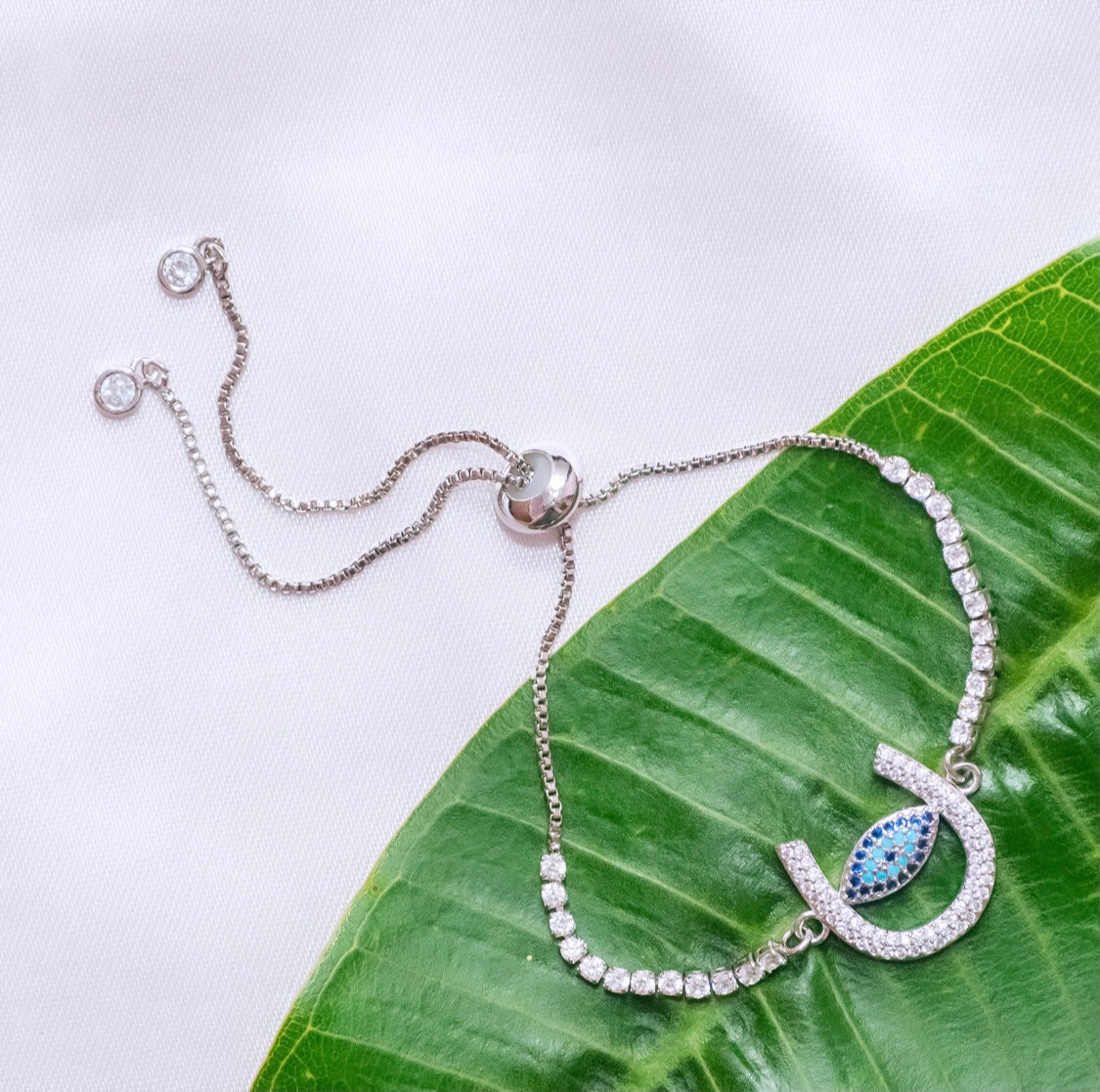 Silver Horse Shoe Shaped Evil Eye Bracelet