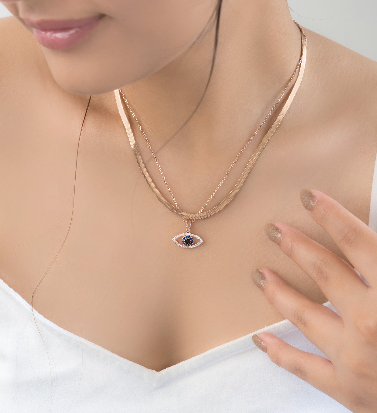 Double layered evil eye necklace