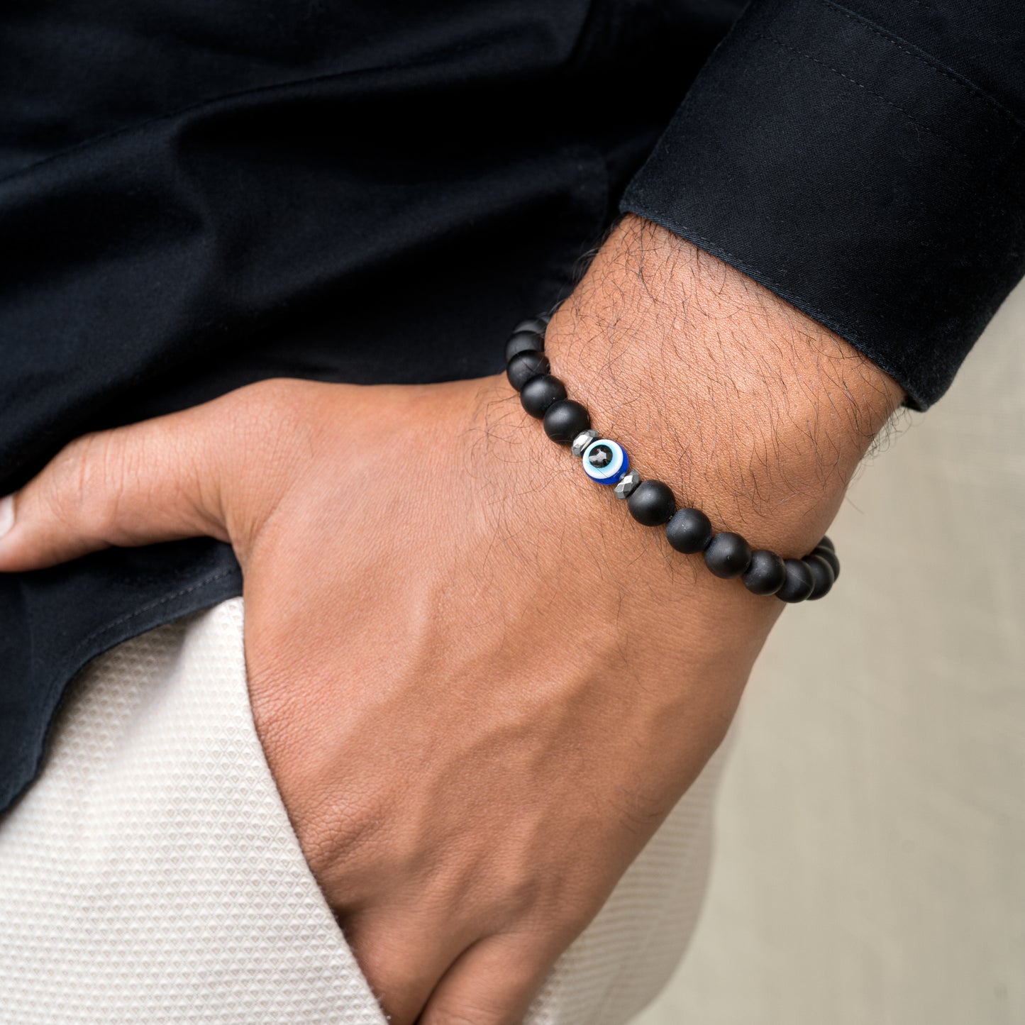 Evil eye silver matte bracelet