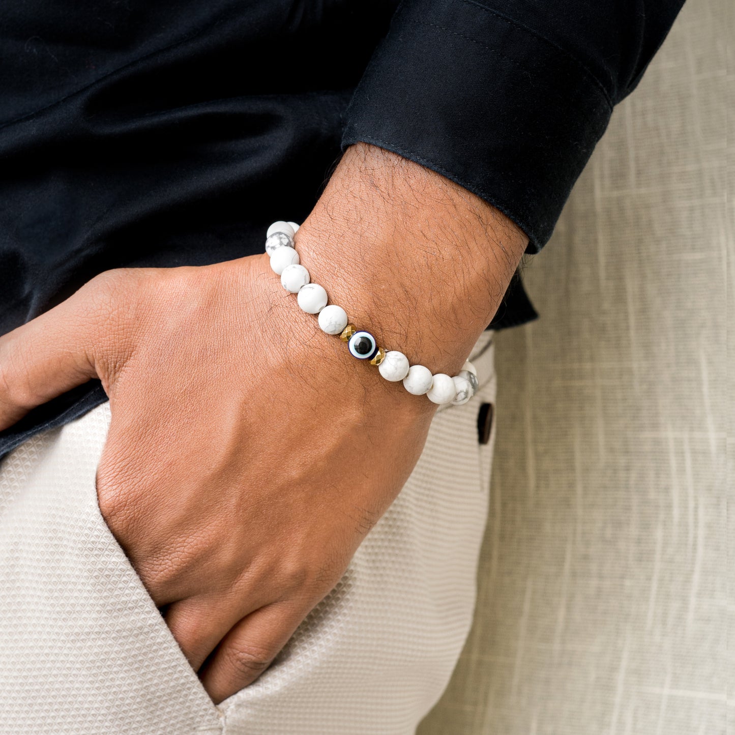 Natural Howlites with evil eye bracelet