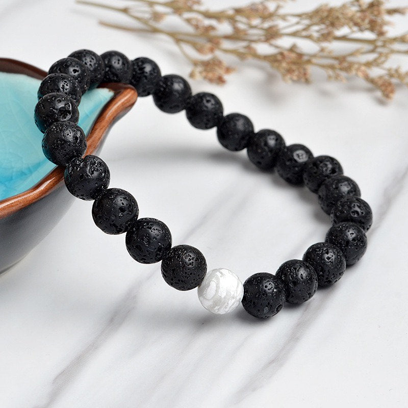 Lava And Howlite Natural Stone Bracelet