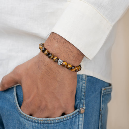 Tiger Eye with Panther Charm Healing Bracelet