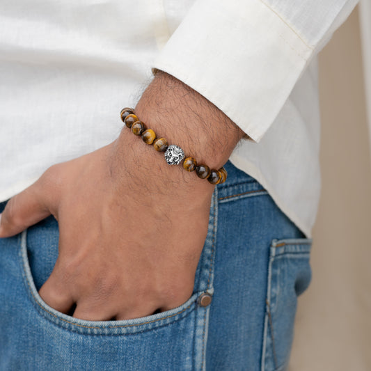 Tiger Eye with Lion Charm Healing Bracelet