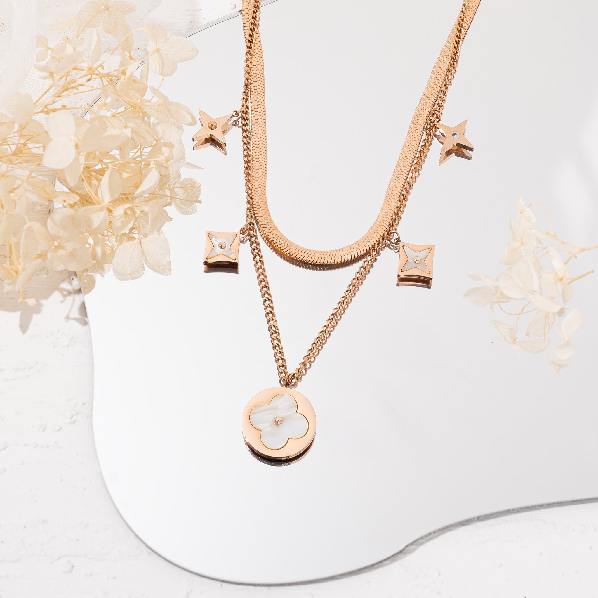 Mother of Pearl Quatrefoil Baroque Pearls White Topaz Mixed Metals Lay –  Karen Sugarman Designs