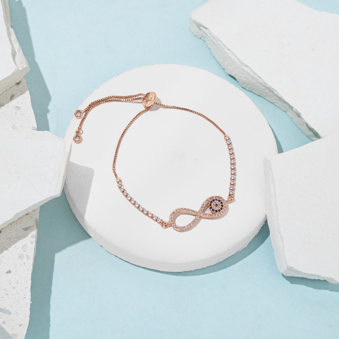 Rose-gold Infinity Evil eye bracelet