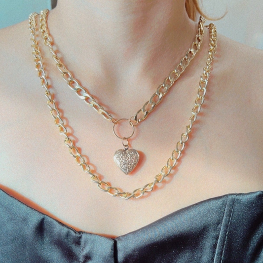 Open Heart Double Layer Necklace