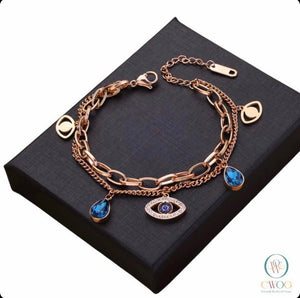 Rose Gold Evil Eye Charm Bracelet