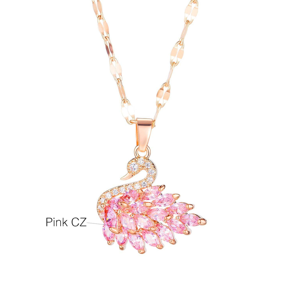 american diamond pink swan pendant necklace