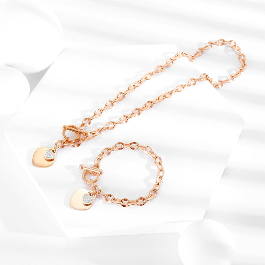Heart Charm Necklace & Bracelet Set
