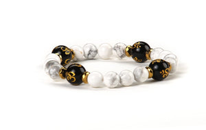 White Beads Om Bracelet.