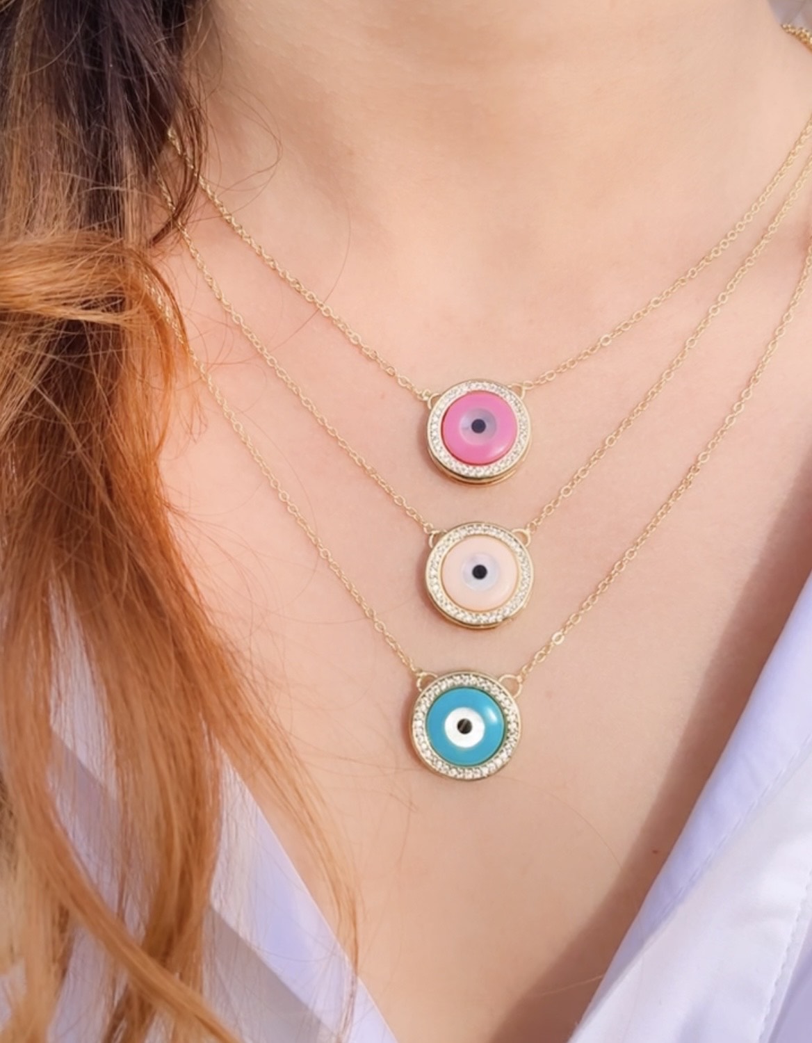 Round colored evil necklace